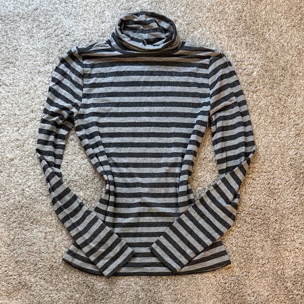 LOFT Black and Gray Striped Turtleneck